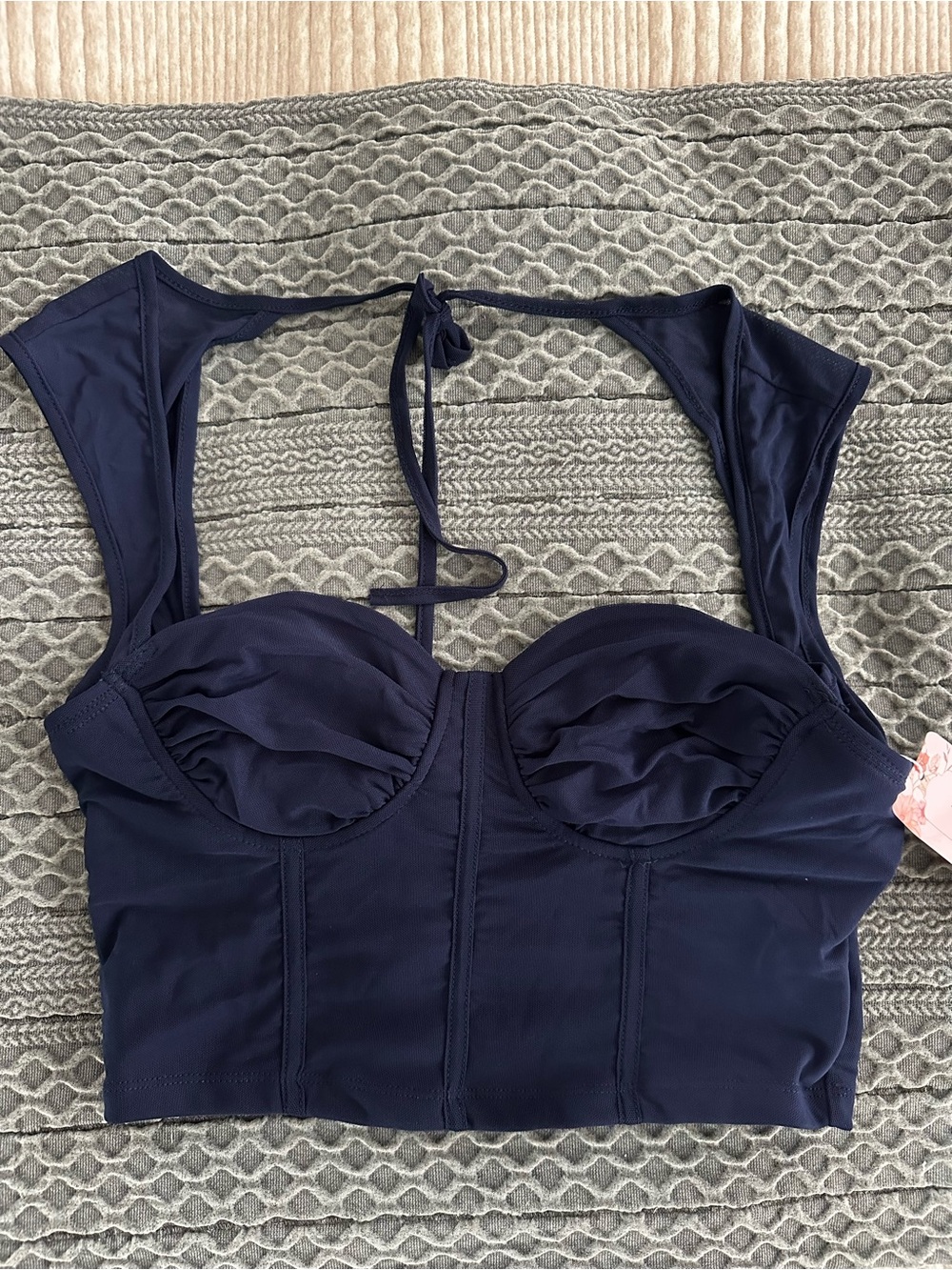 SHEIN Navy Blue Underwire Longline Bandeau Top